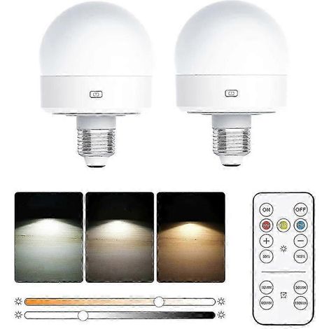 2 Stück E27 wiederaufladbare Glühbirnen, 3 Farbtemperaturen, Tischlampe mit Fernbedienung und Timer (1/5)