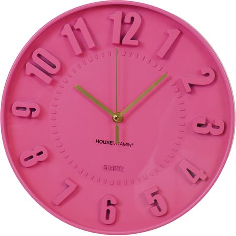 Horloge Murale avec Chiffres pour Salon et Bureau Coloris Rose Néon 30 x 30 x 4 cm - PANGIVO (1/5)