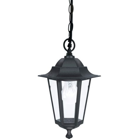 EGLO Lampada a sospensione da esterno Laterna 4, lampada da esterno uno punto luce, lampada a sospensione in alluminio pressofuso e vetro, nero, E27, IP44