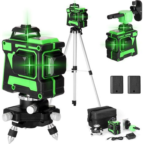Decdeal – Niveau laser 3D vert – 12 lignes – Nivellement automatique – Base rotative 360° – Barre d'extension en aluminium – Précision ± 0,2mm/m