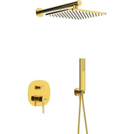 Batteria doccia – oro lucido, soffione, bocca e sistema anticalcare (1/3)