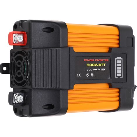 12-V-DC-zu-110-V-AC-Wechselrichter mit Batterieanzeige, 2 USB-Anschlüssen, 1 Steckdose, modifizierter Wellenform-Konverter für Auto, Handy und Laptop, 500 W (1/5)