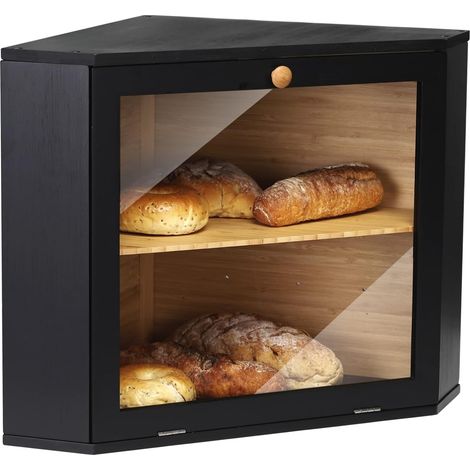 Boîte à Pain en Bambou 2 Étages d’Angle Boîte à pain en bambou à 2 étages, design d’angle compact pour pains, baguettes et viennoiseries (1/5)