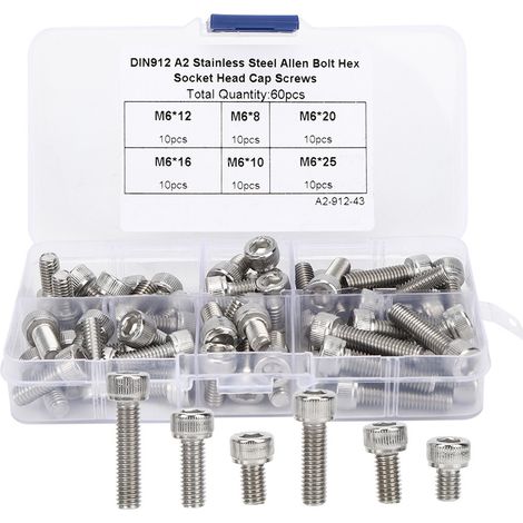 Vis Tête Hexagonale M6 - Acier Inoxydable 304 - Kit de Vis à Tête Bombée pour Bricolage et Fixation Industrielle - 60 Pièces