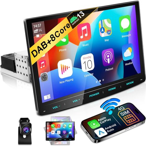 URVOLAX Android 13 Autoradio Bluetooth 1 DIN Voiture 10.1 Pouces Dab+ Poste Radio Ecran Android Auto sans Fil Stereo avec Caméra De Recul, Mirror Link, GPS 8 Core 32G WiFi 4G EQ FM/AM (1/5)