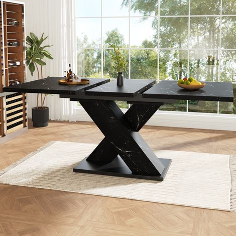 Mesa de comedor extensible 119,5-158,5 x 80 x 75 cm MDF negro mármol, 4-6 personas - CHICFURN (1/5)