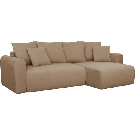 sweeek - 3-Sitzer Ecksofa mit Schlaffunktion und Chenille-Bezug, Recamiere beidseitig montierbar, Chenille, Taupe