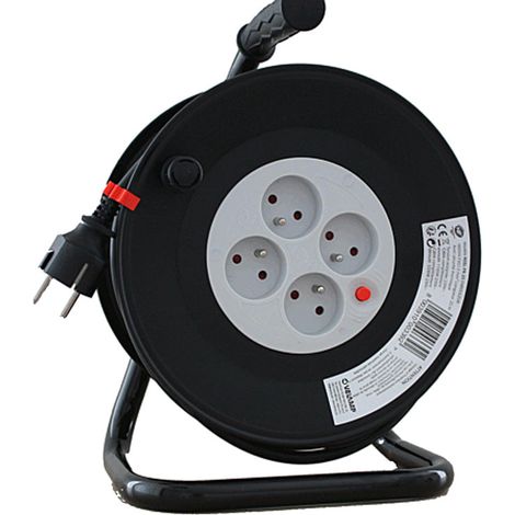 Enrollador eléctrico VELAMP REEL-FR-25 DIY 25 m 4 tomas 16 A seguridad para niños cable HO5VV-F 3G1,5 (1/4)