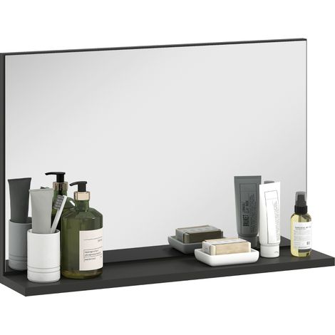 Miroir de salle de bain mural avec étagère, design moderne et polyvalent, 60 x 12 x 40 cm, noir