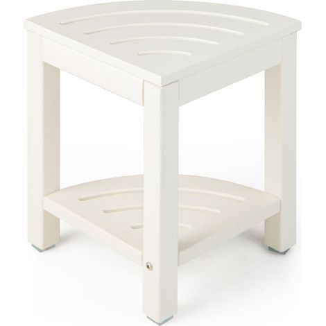 Sgabello angolare per bagno 32,5 x 32,5 x 43,5 cm con ripiano portaoggetti design moderno HDPE bianco 200014184