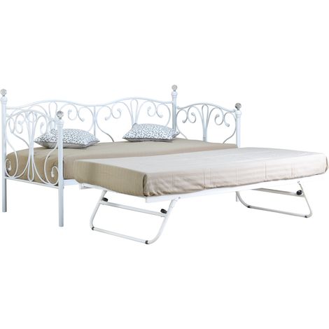 2ft6 Metal Day Bed With Trundle in White