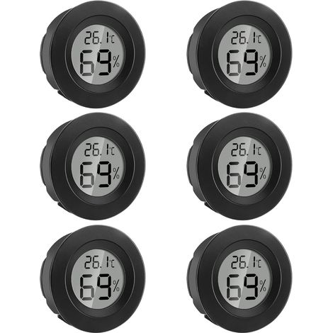 LCD-Thermometer-Hygrometer-Monitor, 6er-Pack Mini-Digitalthermometer mit Temperatur- und Feuchtigkeitsanzeige für Innen- und Außenbereich, geeignet für Zuhause, Büro, Babyzimmer und Gewächshaus (Rund,