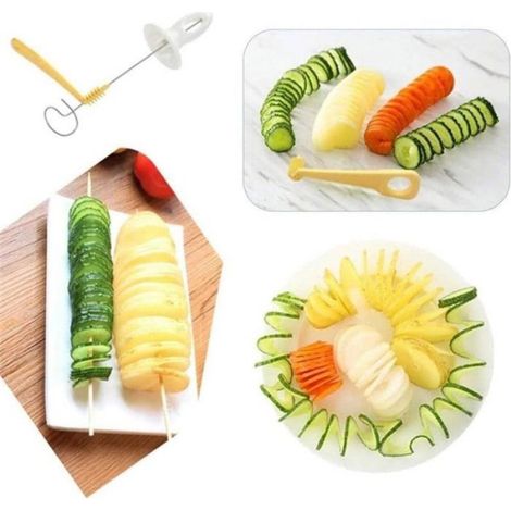 Coupe Légumes Spirale Manuel, Coupe Pommes De Terre En Spiral, 4 Tiges Inox, Poignée Ergonomique, Antidérapant (1/4)