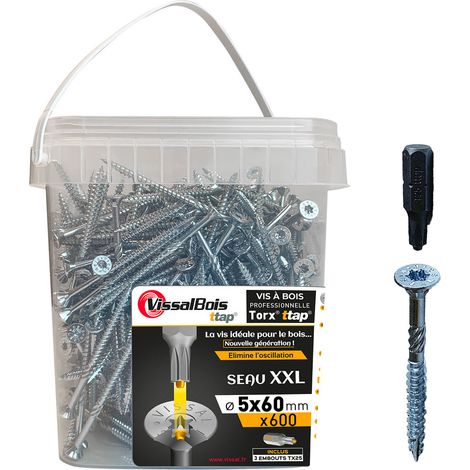 Vis à bois TTAP 600 pièces 5x60mm – Acier zingué – Tête fraisée crantée Torx TTAP – Filetage asymétrique pour haute résistance – Vissal (1/3)