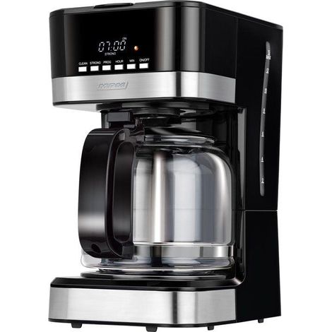 MPM MKW-05 Cafetera de Goteo Programable, 15 tazas 1,8 L, Válvula Antigoteo, Mantiene Café Caliente, LED 24H 950W Negro/Plata