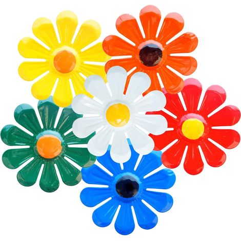 Decorazione murale a forma di fiore in metallo, composta da 6 pezzi, ideale per esterni, giardino, recinzione, soggiorno, camera da letto. Colorata. (1/5)