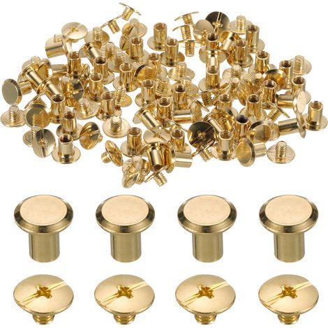 50set M5 x 7mm Vis Chicago Métal Tête Phillips Clous Rivets Poteau Vis Rivets pour DIY Ceinture en Cuir Sac Artisanat Reliure, Ton Or (1/5)