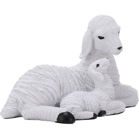 Figurines de moutons style rustique aspect vieilli en résine, agneau blanc décoratif pour créations sur le thème de la ferme (1/5)