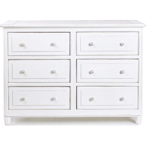 Commode 6 tiroirs en bois de manguier blanc patiné Kolita 120cm (1/5)