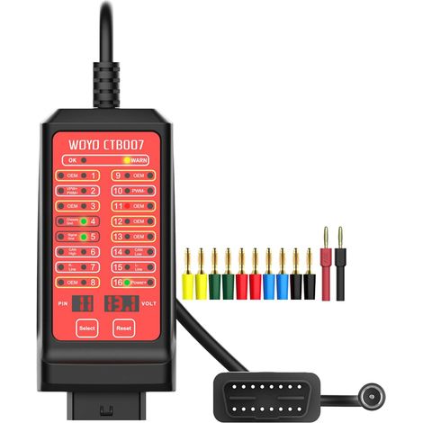 Herramienta de diagnóstico OBD2, detector de protocolo CAN OBDII de 16 pines, caja de conexión OBD2 de 12 V/24 V para monitorear señales de comunicación, detección de corriente y tierra del sistema. (1/5)