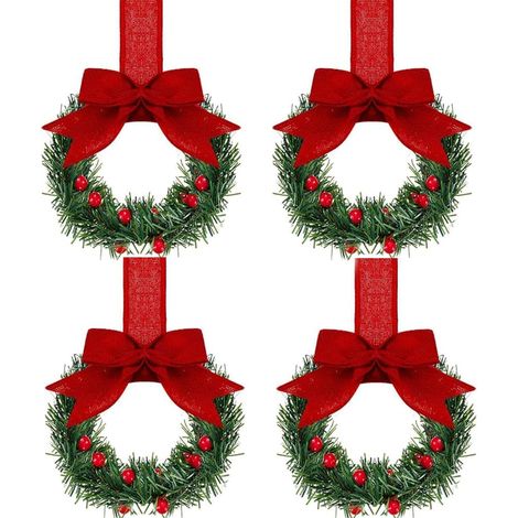 Confezione da 4 mini ghirlande natalizie da 13 cm con nastro per decorazioni natalizie, finestre, pareti, porte d'ingresso (rosso) (1/5)
