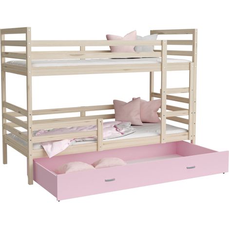 Lit Superpose Milan 90x190 tiroir Pin - rose