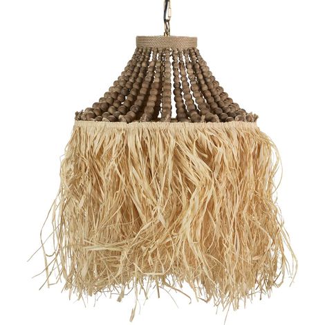 Plafonnier Chaîne Boules en Bois Raphia 41X41X45Cm (1/2)