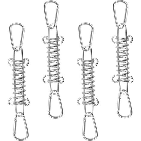 4 Pcs Boucle de Corde de Ressort de Tente Tendeur Voile Ombrage en Acier Inoxydable Ressort Voile D'ombrage Tendeur Ressort Boucles à Ressort avec 8 Mousquetons pour Tentes Auvents Campin