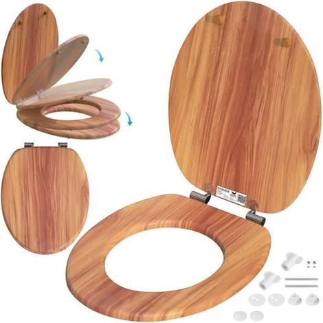 1 WC-Sitz aus MDF-Holz, automatischer, geräuscharmer Deckel, Soft-Close-Sitz und -Deckel, für Standard-Badezimmertoiletten (1/5)