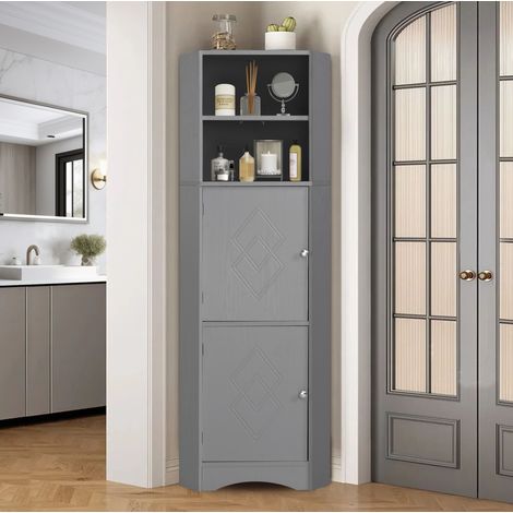 Mobile angolare da bagno 36,5x36,5x155 cm in pannelli di legno grigio, salvaspazio FloraGrace (1/5)