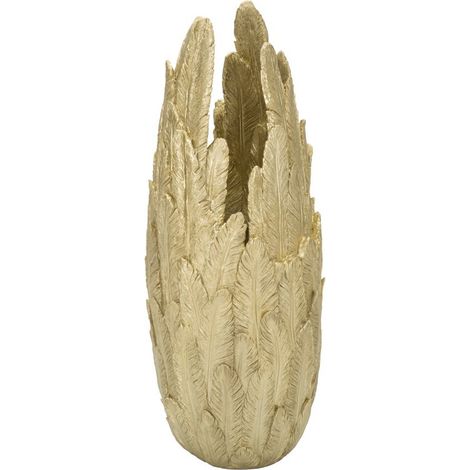 Vaso Piume oro in resina a forma di piume 32x80 cm