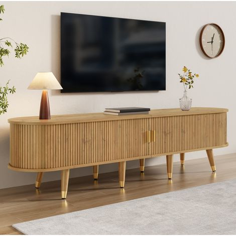 Meuble TV avec portes coulissantes 175 x 38 x 45 cm, MDF aspect bois HAVRYA (1/5)