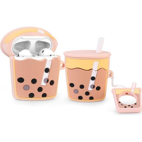 Niedliche Silikonhülle für AirPods 1 & 2, Gourmet Fruit Serie, Milchtee-Farbe, weiche und lustige Schutzhülle für Apple-Kopfhörer (1/5)