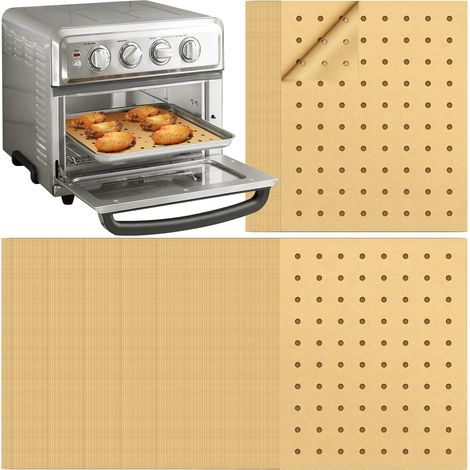 Papier sulfurisé pour friteuse à air chaud : 150 feuilles de papier perforé rectangulaires de 23 x 28 cm (9 x 11 pouces) pour panier de friteuse à air chaud, compatible avec les fours grille-pain et l