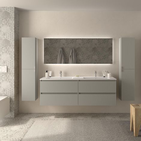 Mueble de Baño KIRA 160cm Gris mate 4 cajones Lavabo Vilna 2 pozas Solid Surface (1/5)