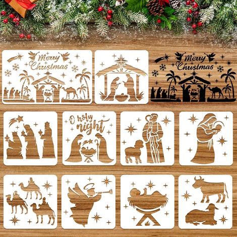 Lot de 10 pochoirs pour crèche de Noël, décoration de fenêtre (1/5)