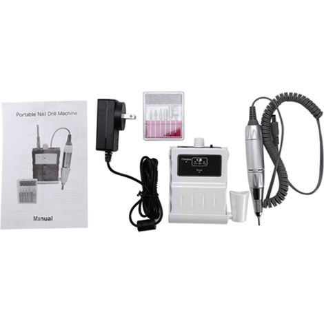 Perceuse à ongles électrique rechargeable, lime à manucure avec jeu d'embouts, blanc US (1/5)