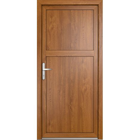 Porte de service PVC M07, blanc/golden oak, largeur: 90cm, hauteur: 205cm, sens d'ouverture: tirant gauche (1/4)