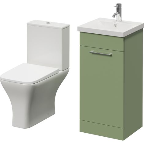 Napoli 390 Olive Green 400mm Single Door Vanity Unit and Kingston Toilet Suite with Glide Basin - 400mm - Chrome 160mm Handle