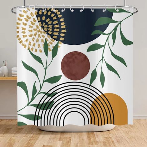 Filiyano-Rideau de douche /EA/(180x180cm) à motif de feuilles vertes, style bohème géométrique (1/2)
