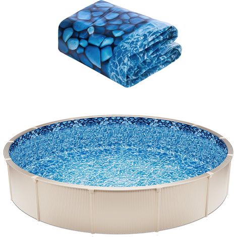 Revêtement de Piscine Ronde, 732x147 cm, Doublure Durable de Style Chevauchement Vinyle Calibre Standard, Résiste à l'Usure, Rétention d'Eau, pour Piscines Hors Sol à Parois de Hauteur 137 cm (1/5)