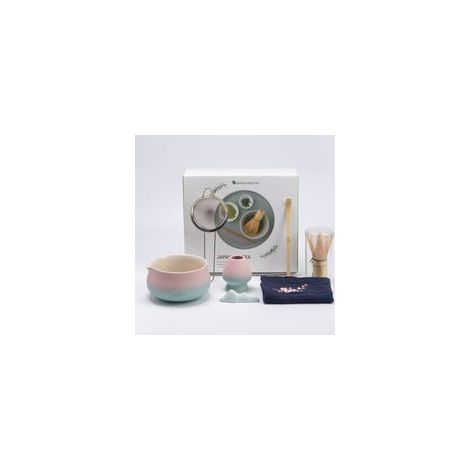 Ensemble rose matcha, 7 pièces – fouet, bol en céramique et kit latte/petit-déjeuner (1/5)