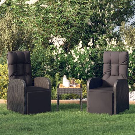 Lot de 2 Chaises de jardin et de camping, Chaises de relaxation, inclinables coussins Noir Résine tressée OIB1472E (1/5)