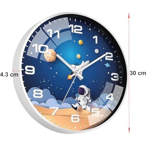 30cm Horloge Murale pour Enfants, silencieuse et sans tic-tac Astronaute Horloge Murale Ronde pour Chambre à Coucher, Salle de Classe, Chambre d'enfant (1/3)