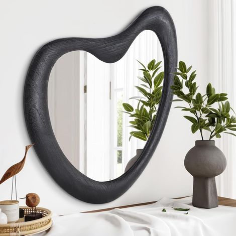 Miroir mural noir asymétrique irrégulier, cadre en bois moderne, forme unique, montage mural, table de maquillage, artistique, décoratif, pour salon, chambre à coucher, salle de bain (1/5)