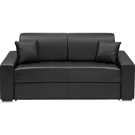 Canapé 3 places convertible express en simili - Noir - Couchage 140 cm - Matelas 14 cm EMIR (1/2)