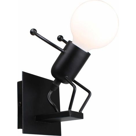 Aplique de pared creativo negro con figuras de Little People bailando, lámpara de pared retro con forma de muñeco de Iron Man para bar, dormitorio, cocina, restaurante, cafetería, pasillo. (1/4)