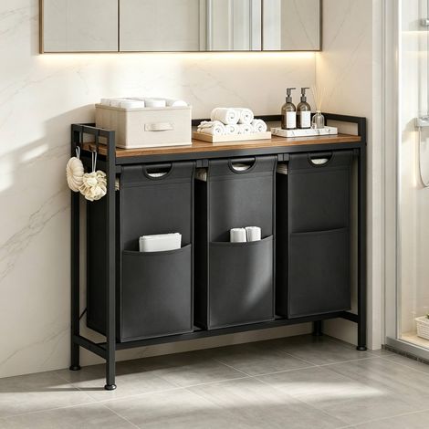 Mueble para ropa con 3 cestos extraíbles 96 x 30 x 71 cm negro y marrón rústico HAVRYA (1/5)
