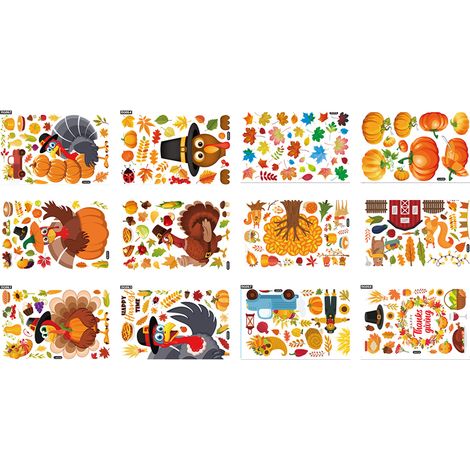 10 Autocollants fenêtre, motif dinde citrouille feuille, décoration Thanksgiving, surface vitre miroir maison bureau (1/5)