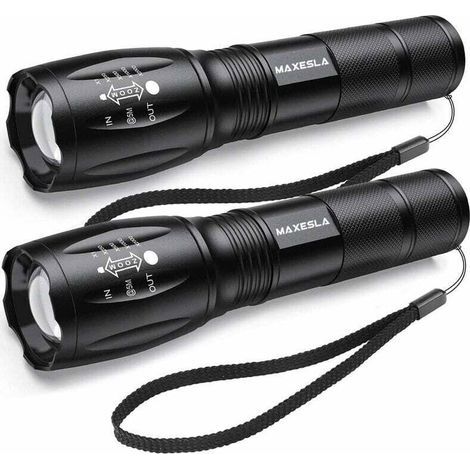 Lampe Torche LED Ultra Puissante 2000 Lumens, Étanche IP65, Zoomable, 5 Modes d'Éclairage (Lot de 2) (1/5)